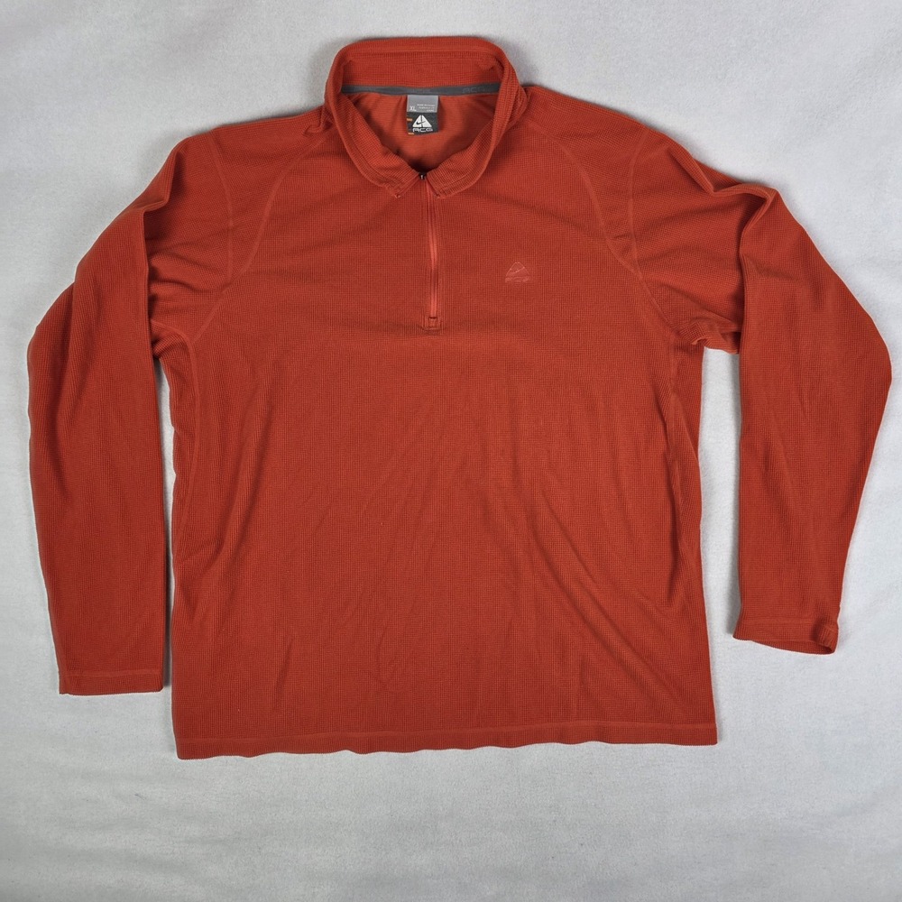 Vtg Y2k Nike ACG Waffle Knit Shirt Mens XL Orange Long Sleeve 1/4 Zip Pullover
